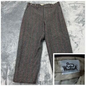 VTG 1960s Woolrich Wool Hunting Pants Grey Red Pinstripe Suspender Buttons 35x27